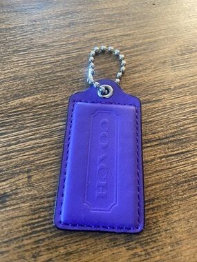 Coach Purple Leather Tag Keychain with Silver Ball Chain